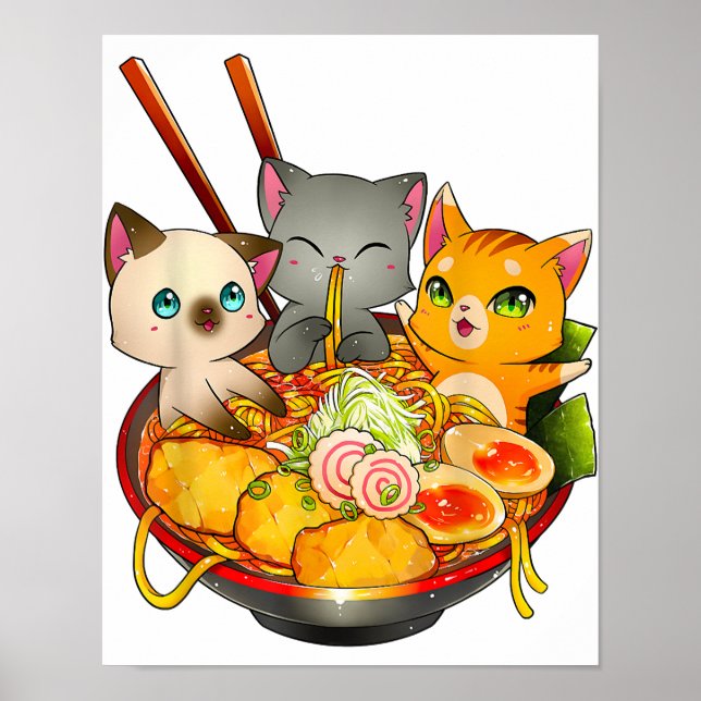 Ramen Cat Kawaii Neko Anime Otaku Cats Japanese Poster (Front)