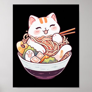 Ramen Cat Kawaii Neko Cute Anime Shirt For Men Wom Poster