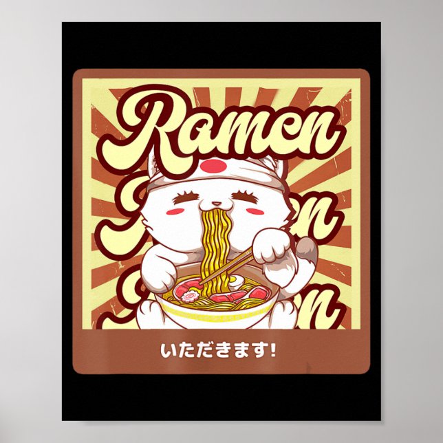 Ramen Cat Neko Anime Kawaii Japanese Cat Lover Tee Poster (Front)