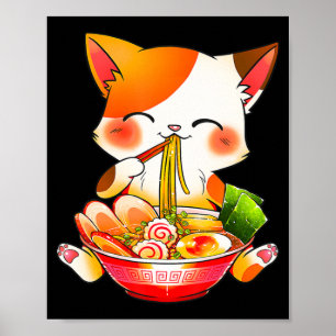 Ramen Cat Neko Anime Kawaii Japanese Food Gift Gir Poster