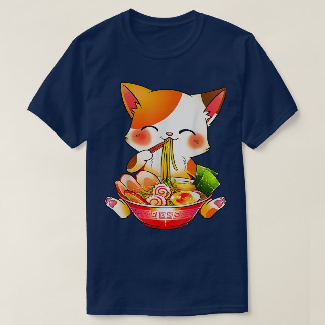 Ramen Cat Neko Anime Kawaii Japanese  T-Shirt (Design Front)