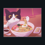 Ramen Cat Postcard<br><div class="desc">Cat using chopsticks to eat a bowl of ramen.</div>