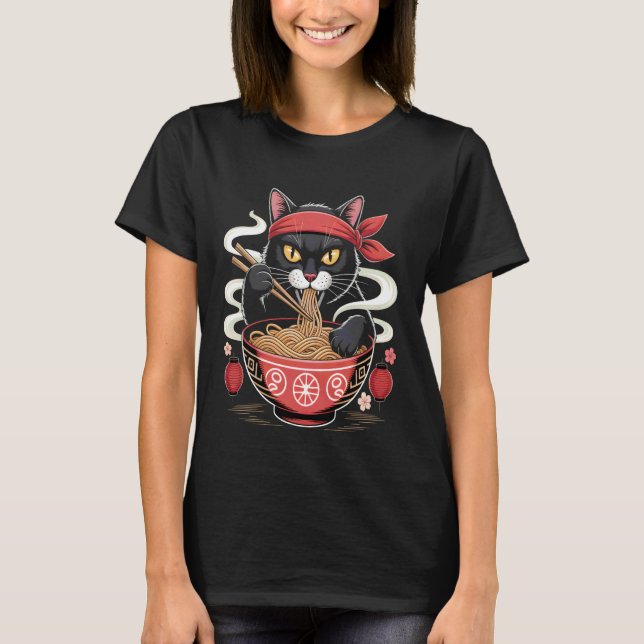Ramen Cat Samurai Noodle T-Shirt (Front)