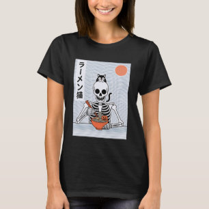 Ramen Cat Skeleton Halloween Japanese Noodles Funn T-Shirt