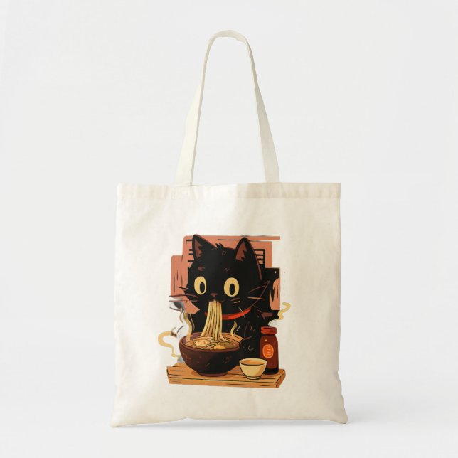 Ramen Cat Tote Bag – Kawaii Japanese Food Art (Front)