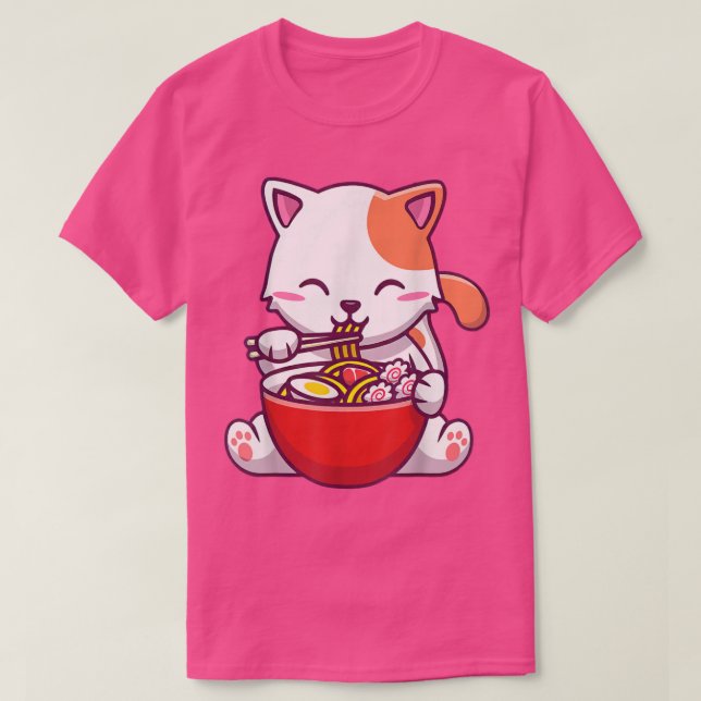 Ramen  Cat Tshirt Kawaii Anime Tee Japanese Noodle (Design Front)