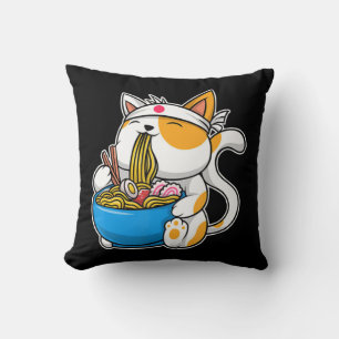 Ramen Cute Cat Kawaii Anime Japanese Food Neko Cat Cushion