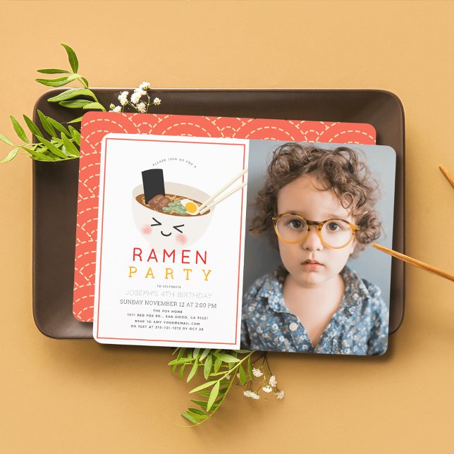 Ramen Japanese Chinese Noodle Kid's Photo Birthday Invitation (Creator Uploaded)