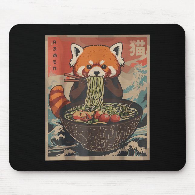 Ramen Japanese Graphic Tees Red Panda Anime Shirts Mouse Mat (Front)