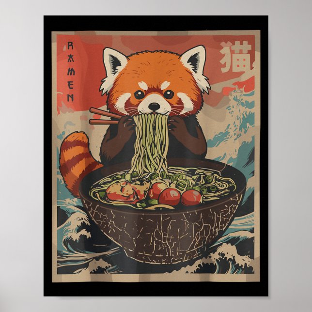 Ramen Japanese Graphic Tees Red Panda Anime Shirts Poster (Front)