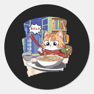 Ramen Kawaii Cat Anime Classic Round Sticker