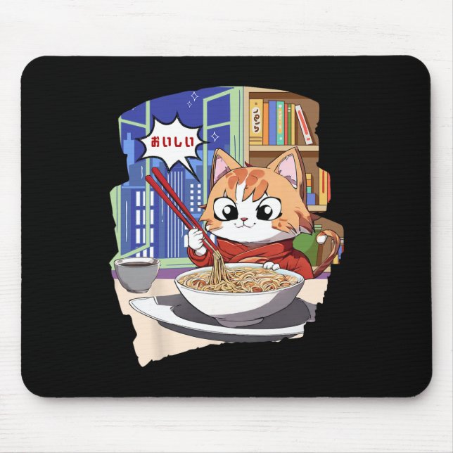 Ramen Kawaii Cat Anime  Mouse Mat (Front)