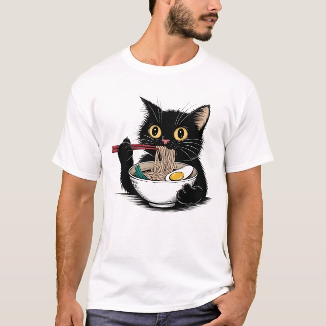 Ramen Lover Black Cat T-Shirt (Front)