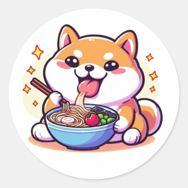 Ramen-Loving Cat – Cute Japanese Food Art Classic Round Sticker (Front)