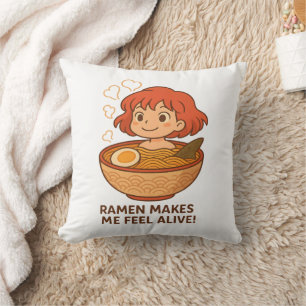 Ramen Makes Me Feel Alive Funny Noodle Lover Cushion