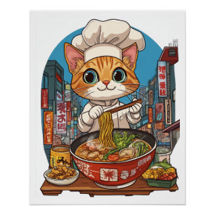 Ramen Neko � Funny Cat Chef Anime Food Poster