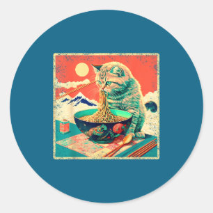 Ramen Noodle Cats Outfit Japanese Classic Round Sticker