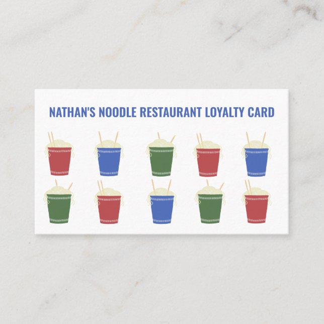 Ramen Noodle Cups Asian Restaurant Loyalty Rewards Business Card (Front)