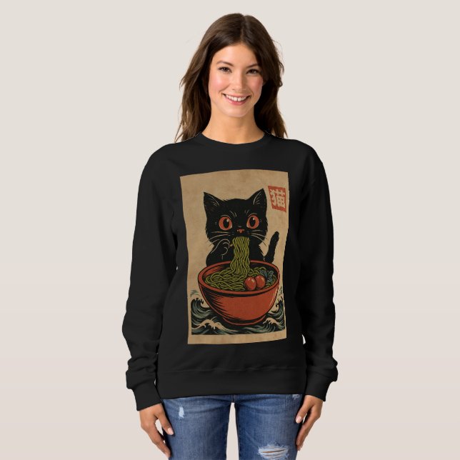 Ramen Noodle Eating: Cat Women's sweatshirt (Front Full)