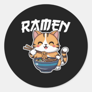 Ramen Noodle Neko Cat Japanese Kawaii Manga Anime Classic Round Sticker