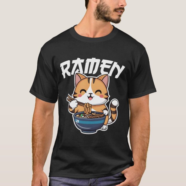 Ramen Noodle Neko Cat Japanese Kawaii Manga Anime  T-Shirt (Front)