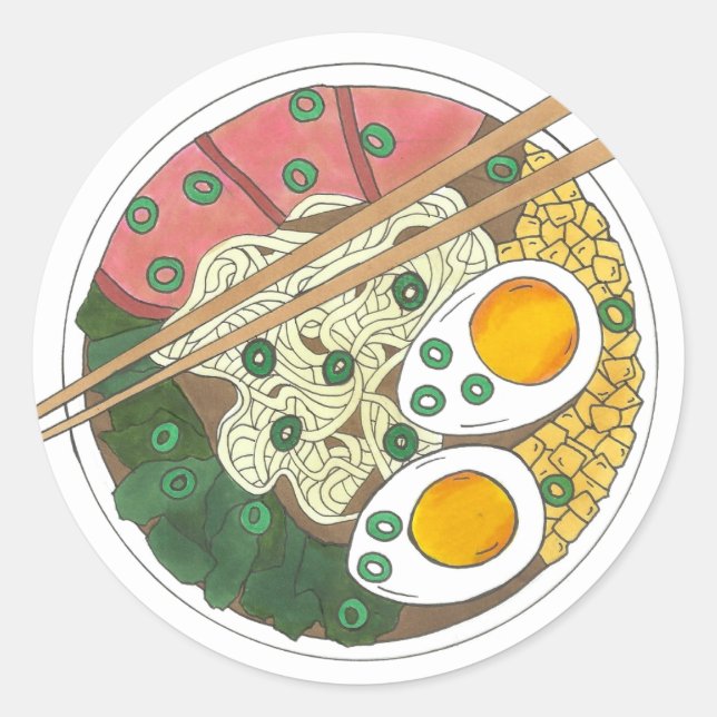 Ramen Noodles Bowl Japanese Food Restaurant Foodie Classic Round Sticker (Front)