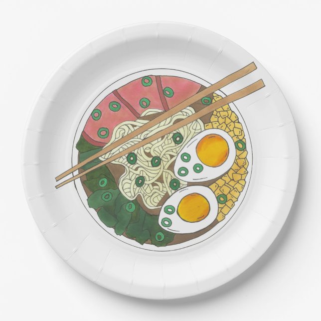 Ramen Noodles Bowl Japanese Food Restaurant Foodie Paper Plate (Front)