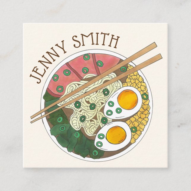 Ramen Noodles Bowl Japanese Food Restaurant Foodie Square Business Card (Front)