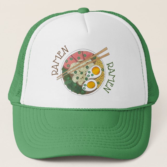 Ramen Noodles Bowl Japanese Food Restaurant Foodie Trucker Hat (Front)