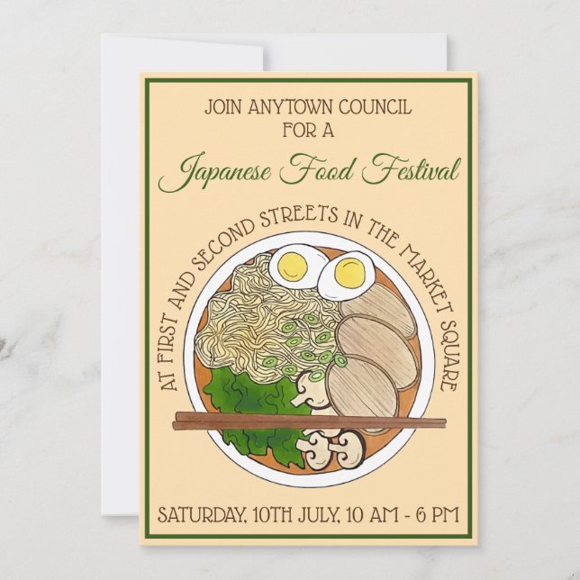 Ramen Noodles Chopsticks Japanese Food Festival  Invitation (Front)