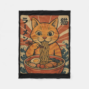 Ramen Noodles Orange Cat Japanese Anime Kawaii Cat Fleece Blanket