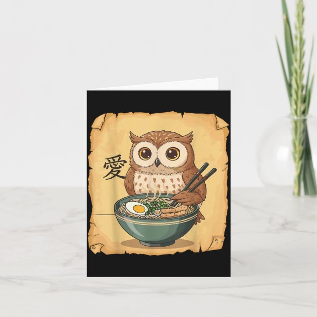 Ramen Owl Noodle Kawaii Lover Japanese Funny Graph Card (Front)