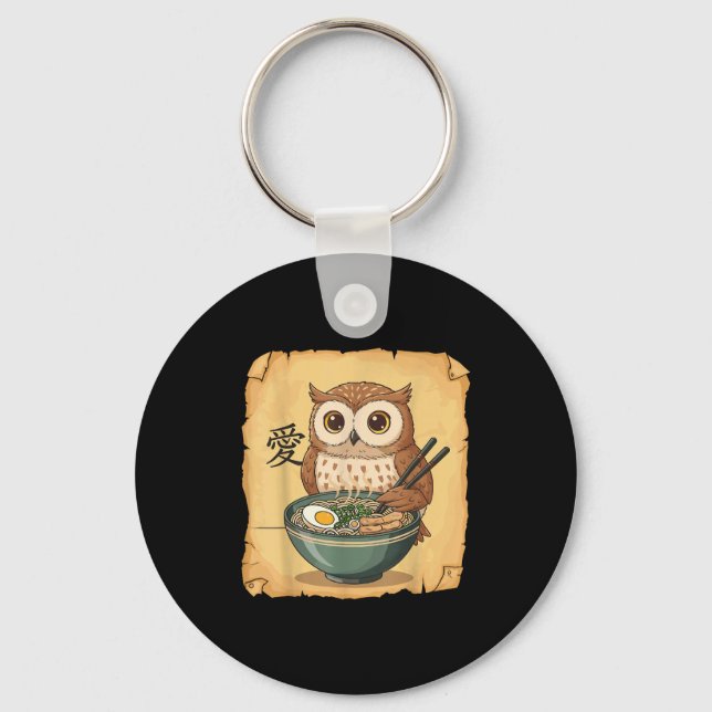 Ramen Owl Noodle Kawaii Lover Japanese Funny Graph Key Ring (Front)