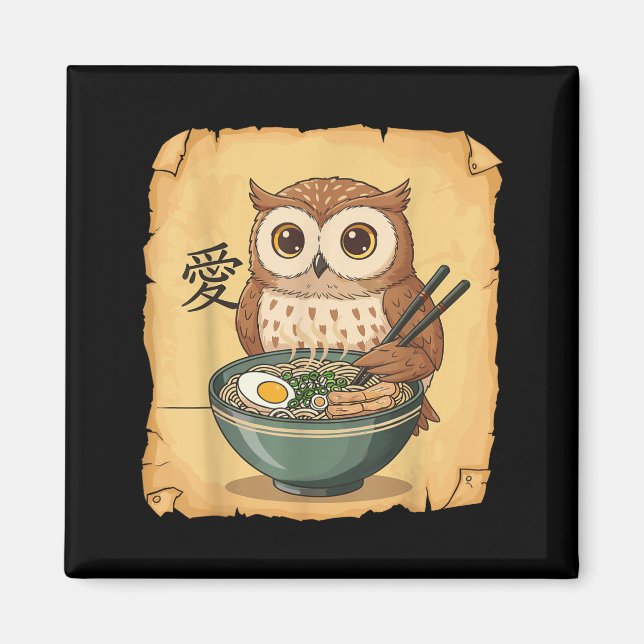 Ramen Owl Noodle Kawaii Lover Japanese Funny Graph Magnet (Front)