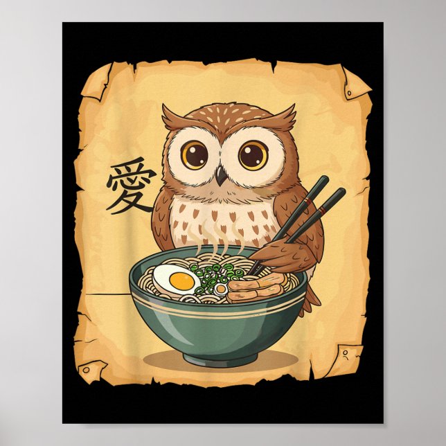Ramen Owl Noodle Kawaii Lover Japanese Funny Graph Poster (Front)