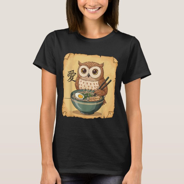 Ramen Owl Noodle Kawaii Lover Japanese Funny Graph T-Shirt (Front)