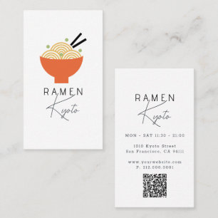 Ramen Restaurant White QR Code Business Card