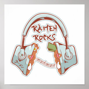 Ramen Rocks Funny headphone's Poster