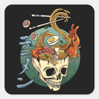 Ramen Skull Japanese Noodle Skull Anime Great Wave Square Sticker