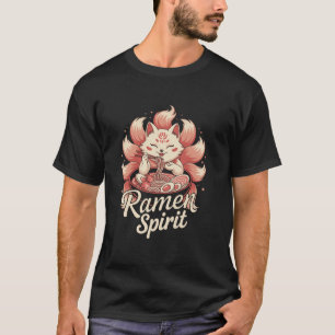 Ramen Spirit Kitsune Fox Eating Noodles Cute Art T-Shirt