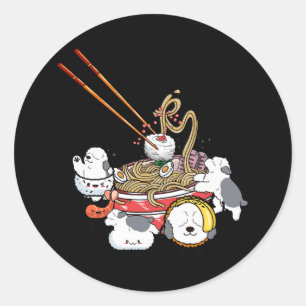 Ramen Sushi Old English Sheepdog Dog Japanese Food Classic Round Sticker