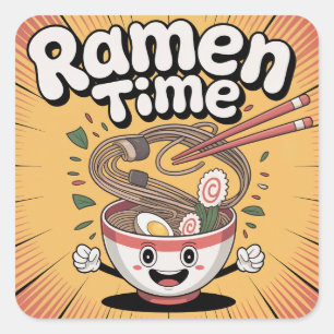 Ramen Time – Cute Cartoon Ramen Bowl Square Sticker