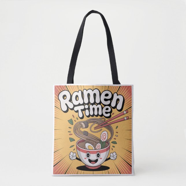 Ramen Time – Cute Cartoon Ramen Bowl Tote Bag (Front)