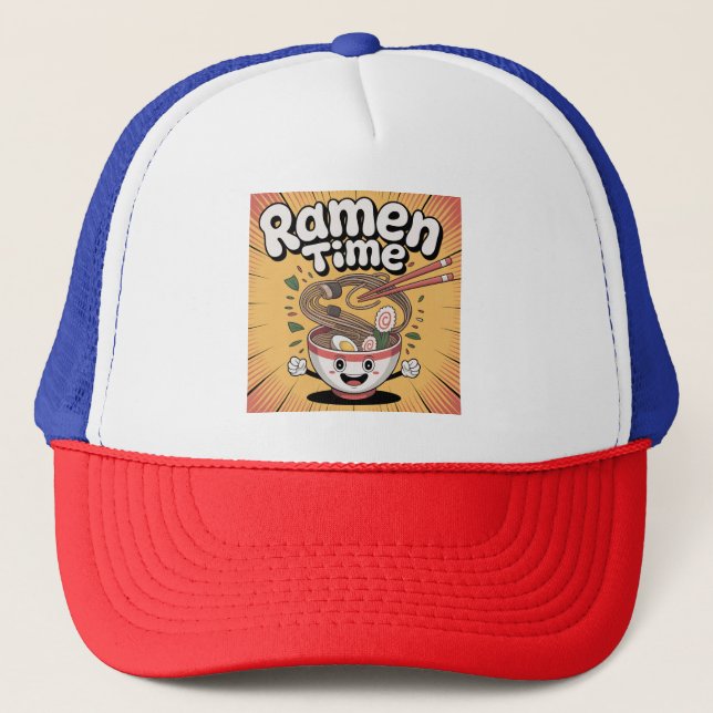 Ramen Time – Cute Cartoon Ramen Bowl Trucker Hat (Front)