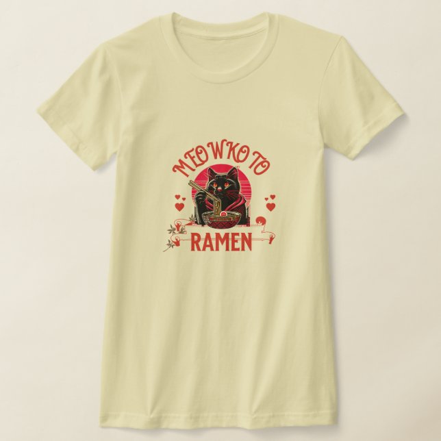 Ramen Time, Meow! – Cute Black Cat T-Shirt (Laydown)