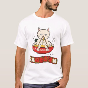 Rameown Funny Ramen Cat Chilling in a Noodle Bowl T-Shirt