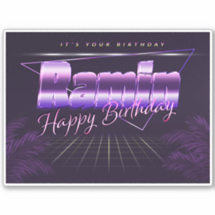 Ramin Name Vorname lila retro Sticker Geburtstag