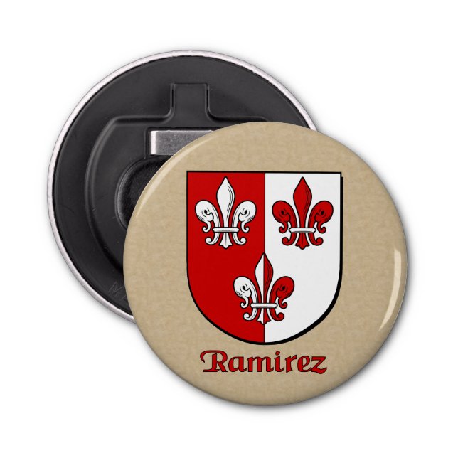Ramirez Heraldic Arms on Parchment Style Back Bottle Opener (Front)