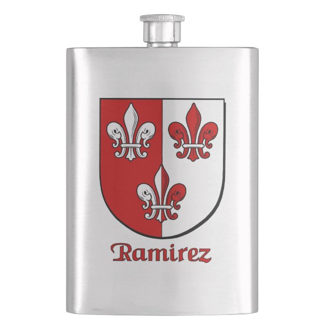 Ramirez Heraldic Shield Hip Flask (Front)