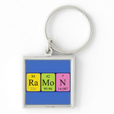 Keyring featuring the name Ramon spelled out in symbols of the chemical elements